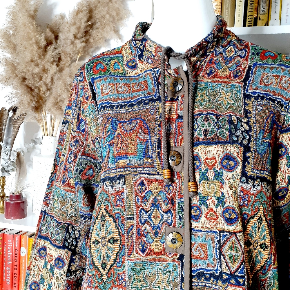 VTG Two Twenty Collection Elephant Print Tapestry Jackets P845 - Picture 4 of 9